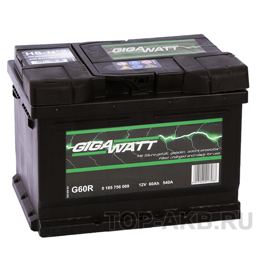 Автомобильный аккумулятор Gigawatt 60R низкий 540A (242x175x175)