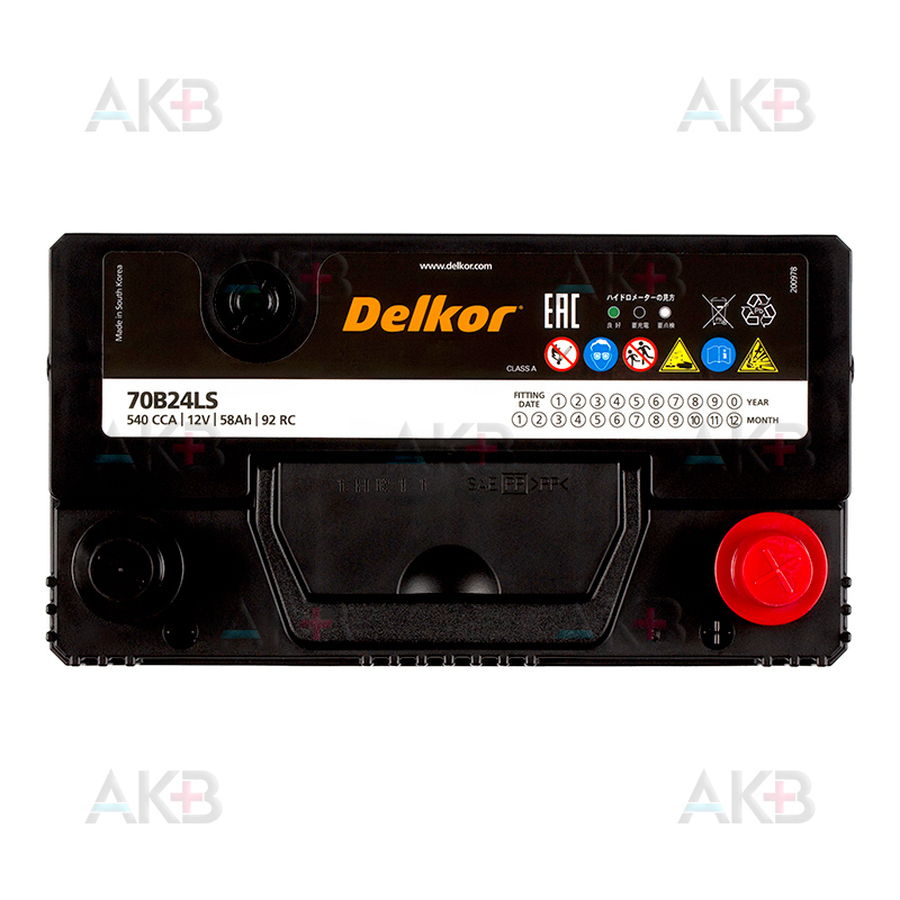 Автомобильный аккумулятор Delkor 70B24LS (58R 540A 238x129x227)