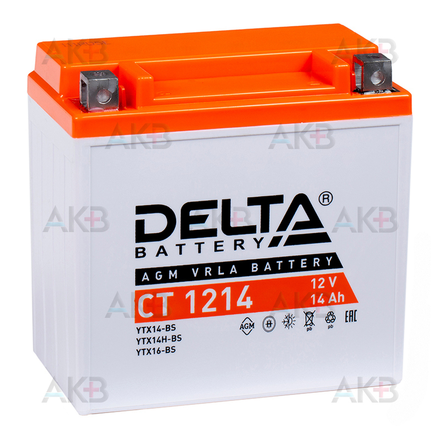 Мото аккумулятор Delta CT 1214, 12V 14Ah, 200А (150x87x145) YTX14-BS, YTX14H-BS