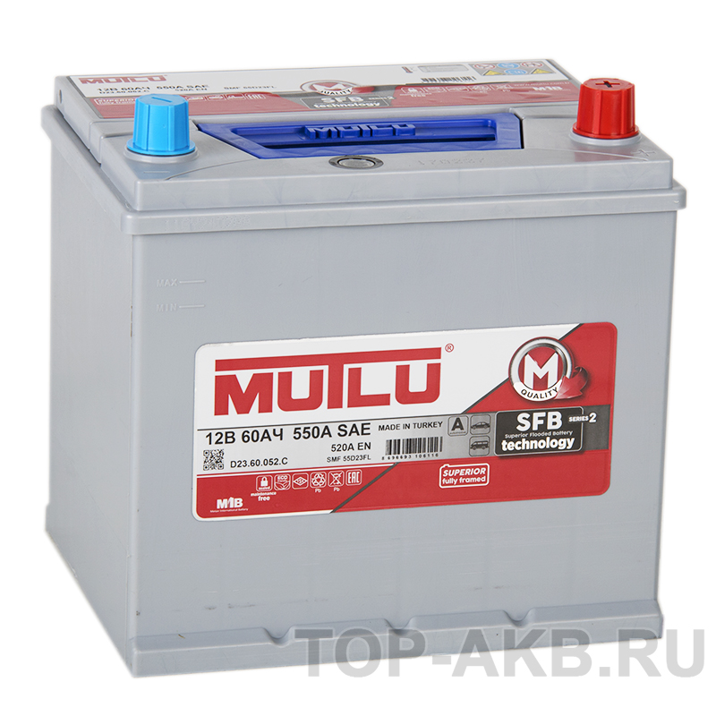 Автомобильный аккумулятор Mutlu Mega 55D23FL бортик 60R 520А (232x173x225) SMF M2