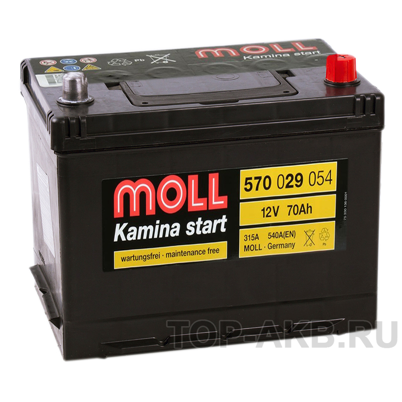 Автомобильный аккумулятор Moll Kamina Start Asia 70R 540A (260x169x225)
