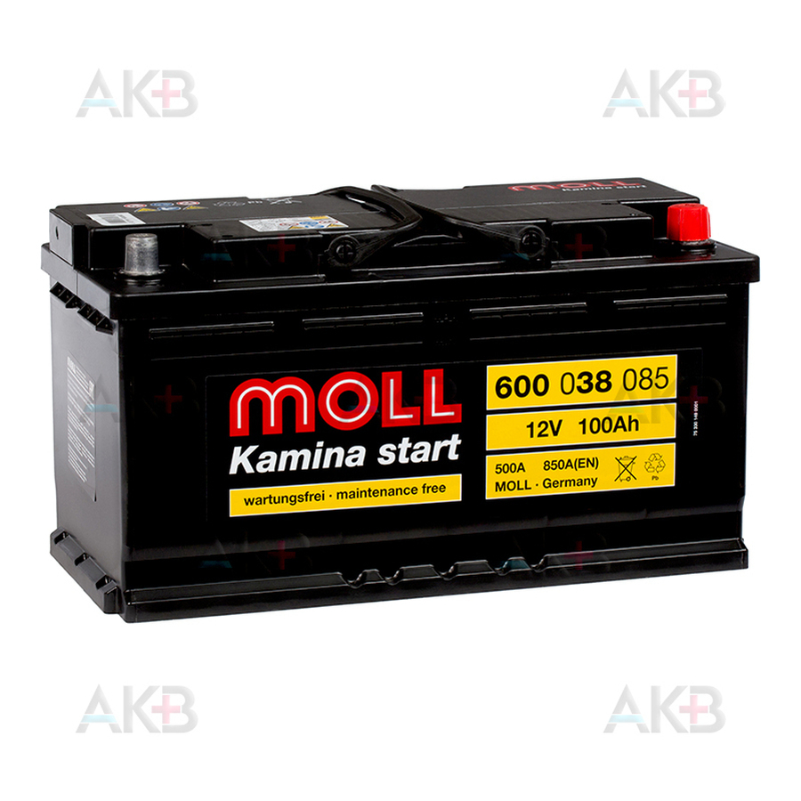 Автомобильный аккумулятор Moll Kamina Start 100R 850A (353x175x190)
