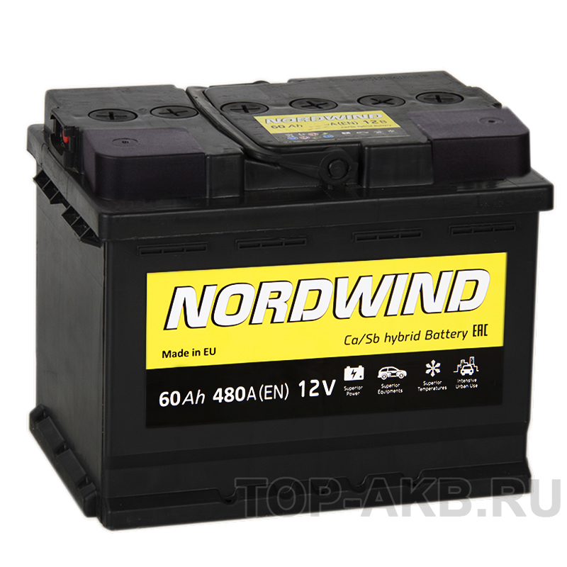 Автомобильный аккумулятор Nordwind 60R 480А 242x175x190