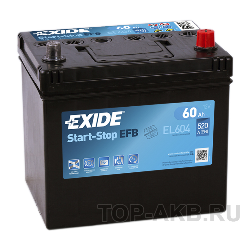 Автомобильный аккумулятор Exide Start-Stop EFB 60R (520А 230x173x222) EL604