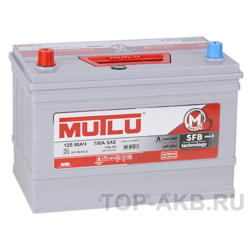 Автомобильный аккумулятор Mutlu Calcium Silver 90L Asia 720A 306x175x225