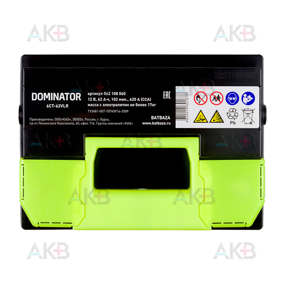 Автомобильный аккумулятор Dominator 62R 620А 242x175x190