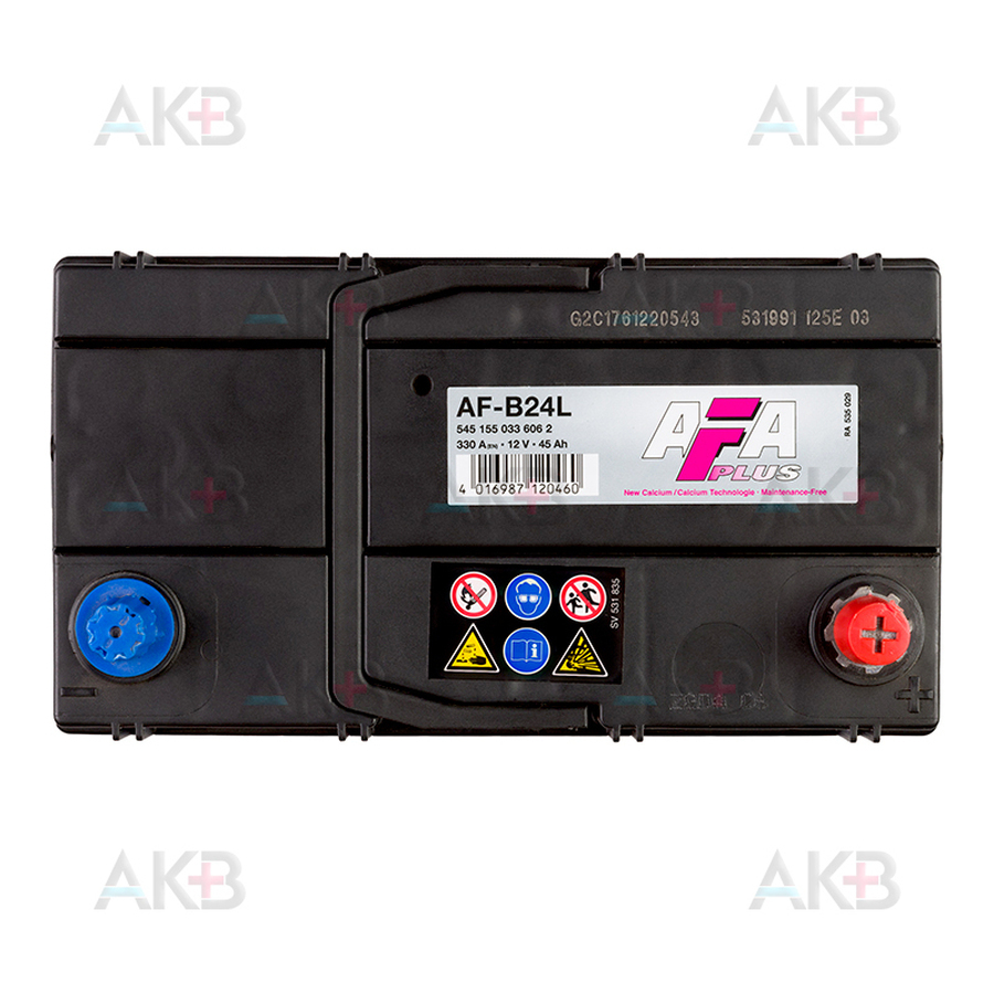 Автомобильный аккумулятор AFA Plus 45 Ач 330A обр. пол. (238x129x227) AF-B24L узкие кл.