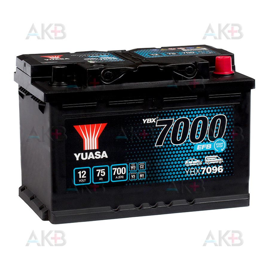 Автомобильный аккумулятор YUASA YBX7096 75 Ач 700А обр. пол. (278x175x190) EFB
