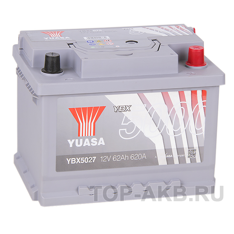 Автомобильный аккумулятор YUASA YBX5027 62 Ач 620А обр. пол. (242x175x190)