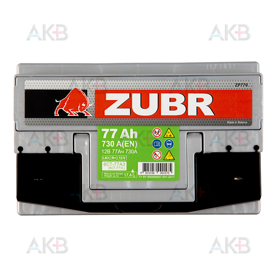 Автомобильный аккумулятор ZUBR Premium 77R 730A (278x175x175) низкий