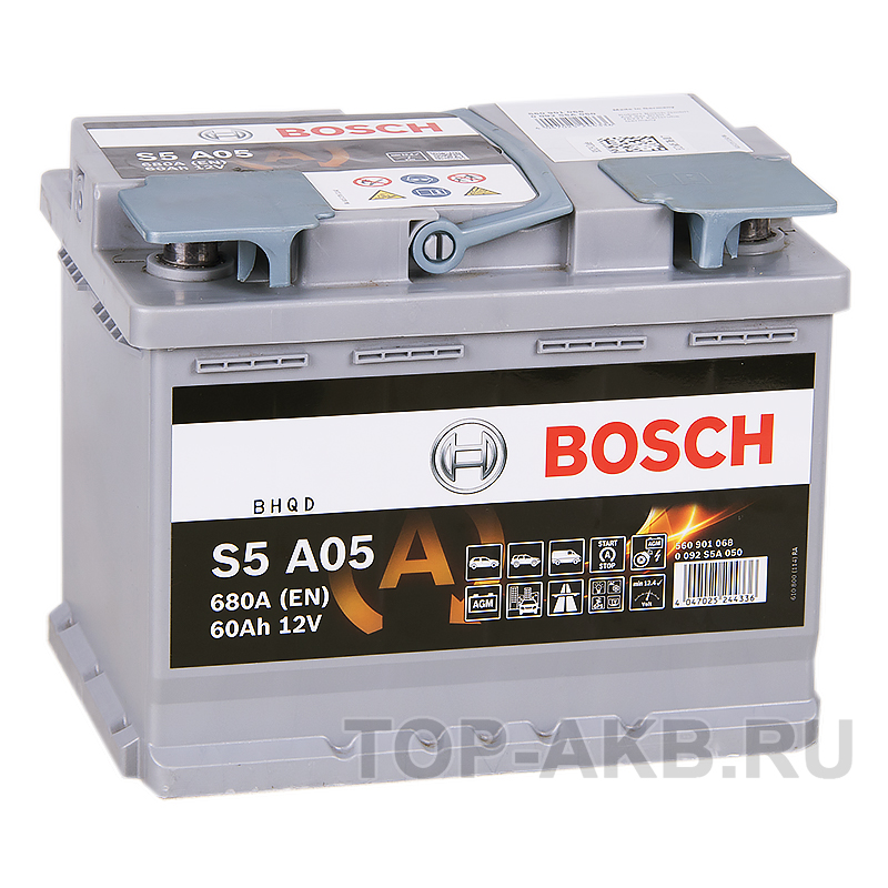 Автомобильный аккумулятор Bosch S5 A05 AGM 60R 680A 242x175x190 Start-Stop