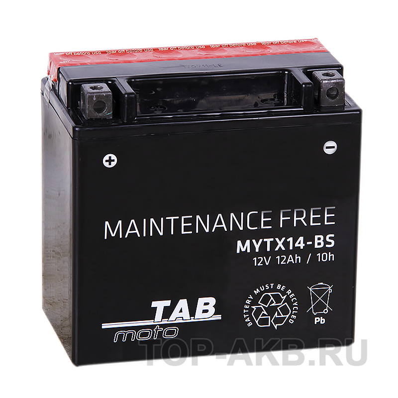 Мото аккумулятор TAB Moto Maintenance free MYTX14-BS 12V 12Ah 200A (150х87х145) прям. пол. AGM сухоз.