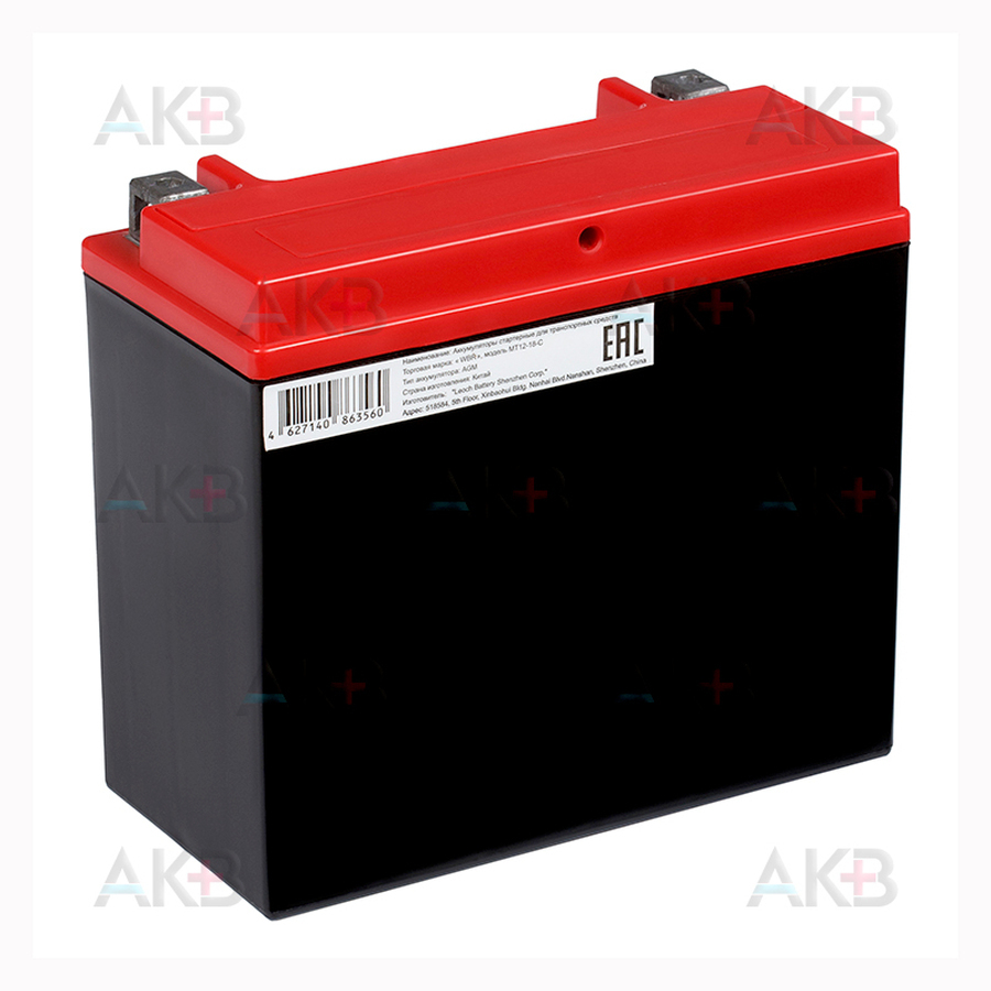 Мото аккумулятор WBR MT12-18-C AGM 18 Ач 270А прямая пол. (175x87x155) YTX20-BS