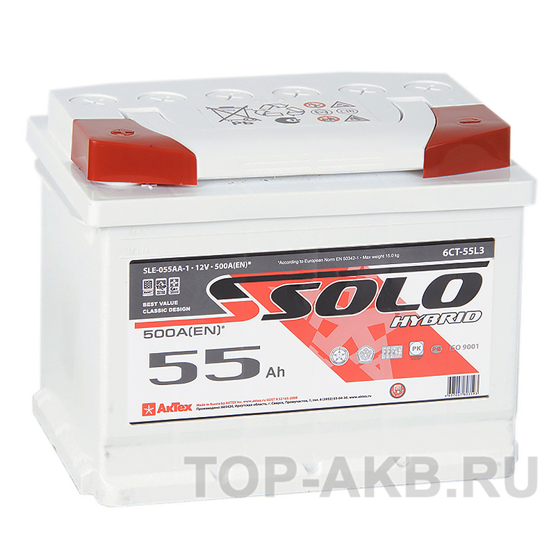 Автомобильный аккумулятор SOLO 55L (500A 242x175x190)