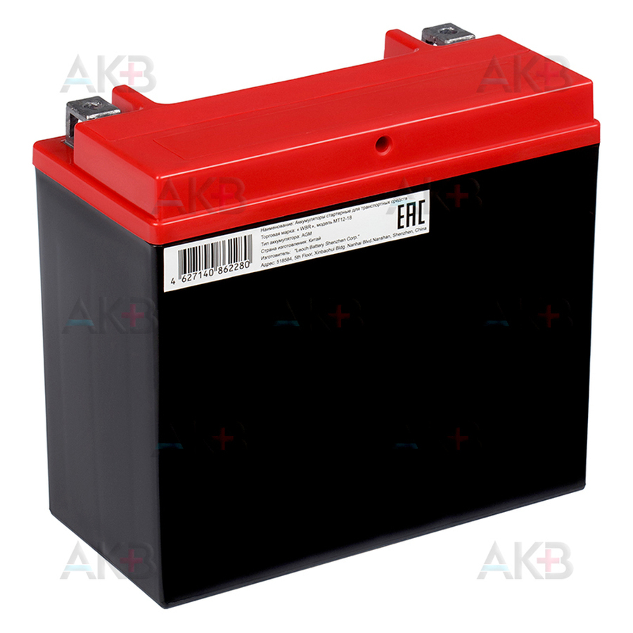 Мото аккумулятор WBR MT12-18 AGM 18 Ач 270А обратная пол.(175x87x155) YTX20L-BS