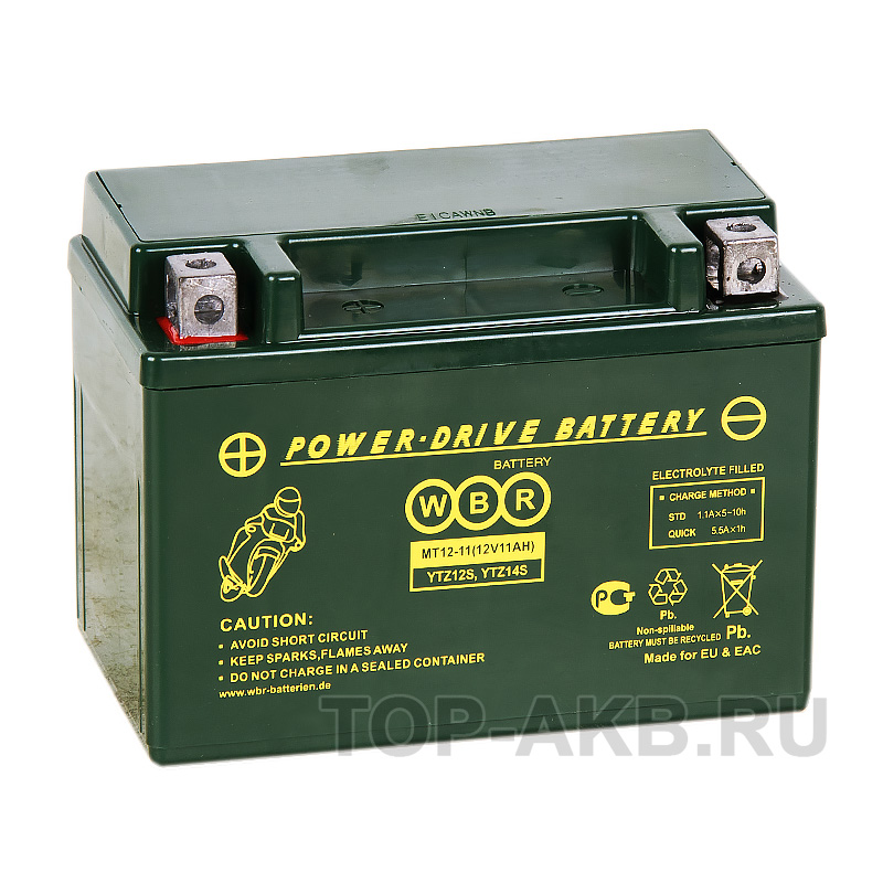 Мото аккумулятор WBR MT12-11 AGM 11 Ач 230А прямая пол.(150x87x110) YTZ12S, YTZ14S
