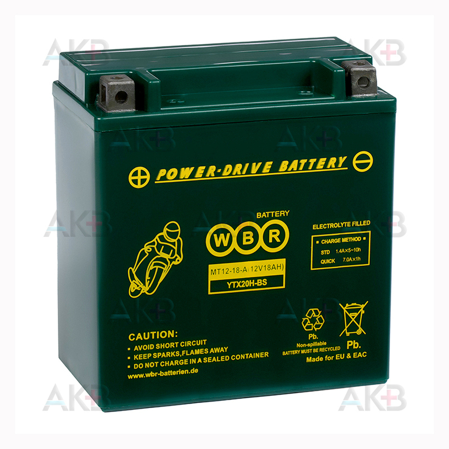 Мото аккумулятор WBR MT12-18-A AGM 18 Ач 230А прямая пол. (150x87x161) YTX20H-BS