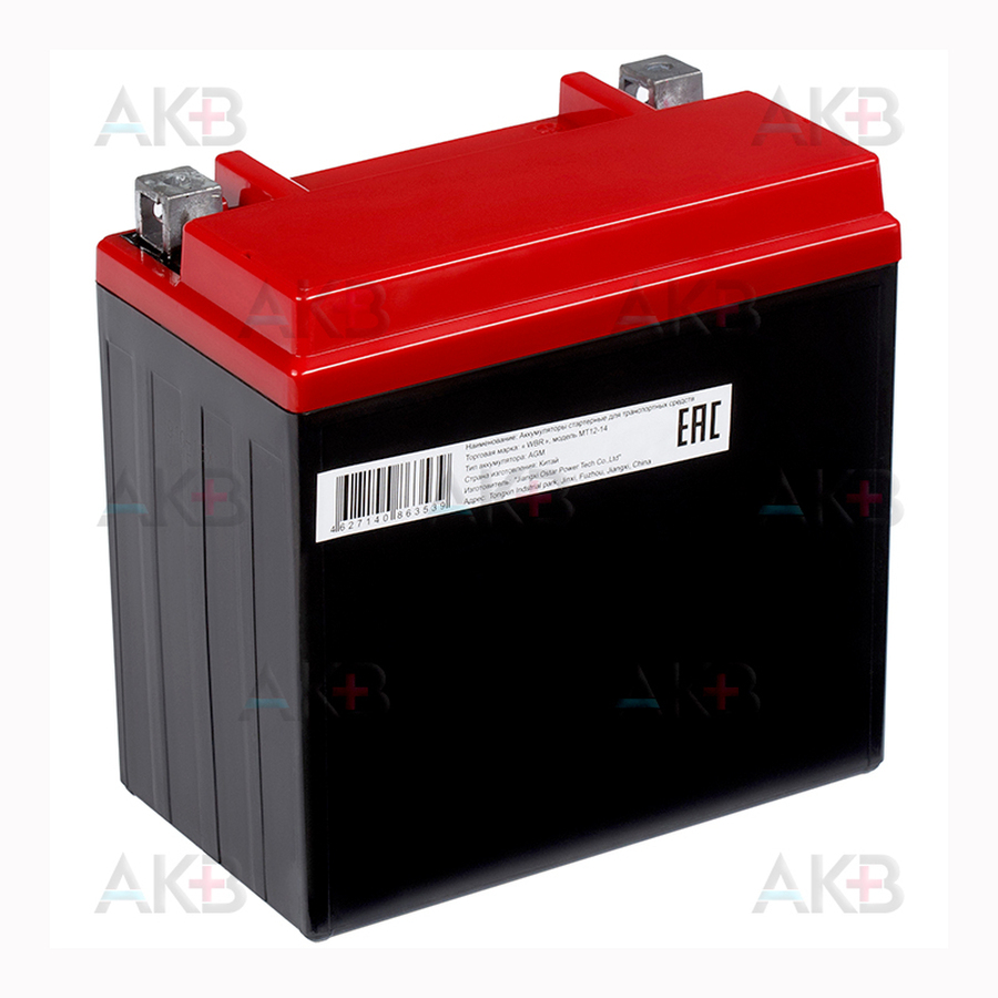 Мото аккумулятор WBR MT12-14 AGM 14 Ач 210А прямая пол.(150x87x145) YTX16-BS, YB16B-A