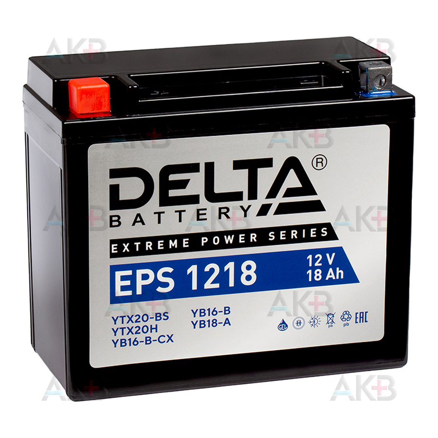 Мото аккумулятор Delta EPS 1218, 12V 20Ah, 245А (176x87x154) YTX20-BS, YTX20H-BS прямая пол.