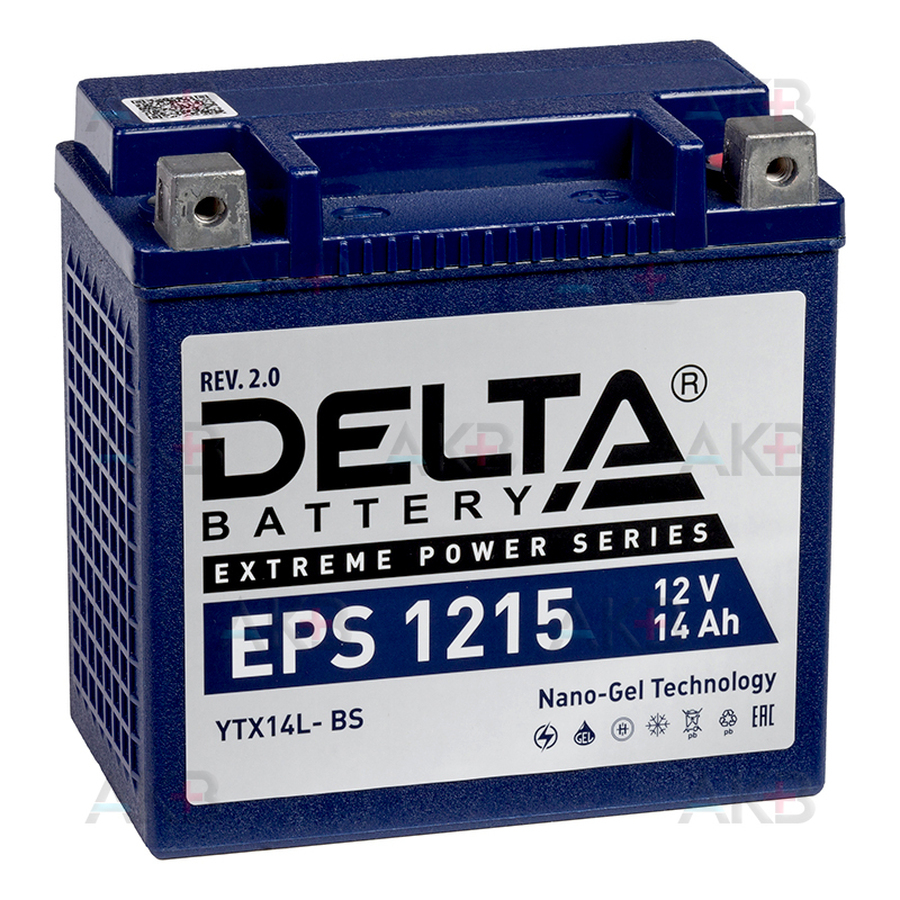 Мото аккумулятор Delta EPS 1215, 12V 14Ah, 220А (149x87x144) YTX14L-ВS обратная пол.
