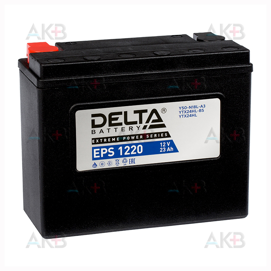 Мото аккумулятор Delta EPS 1220, 12V 24Ah, 340А (205x87x162) YTX24HL-BS, YTX24HL обратная пол.
