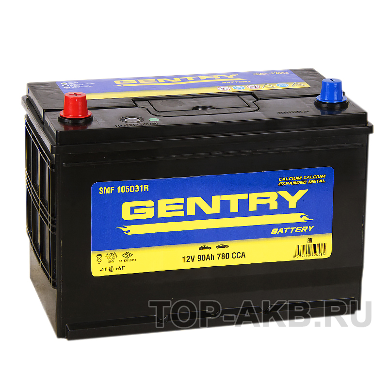 Автомобильный аккумулятор Gentry 105D31R (90L 780A 306x173x225)