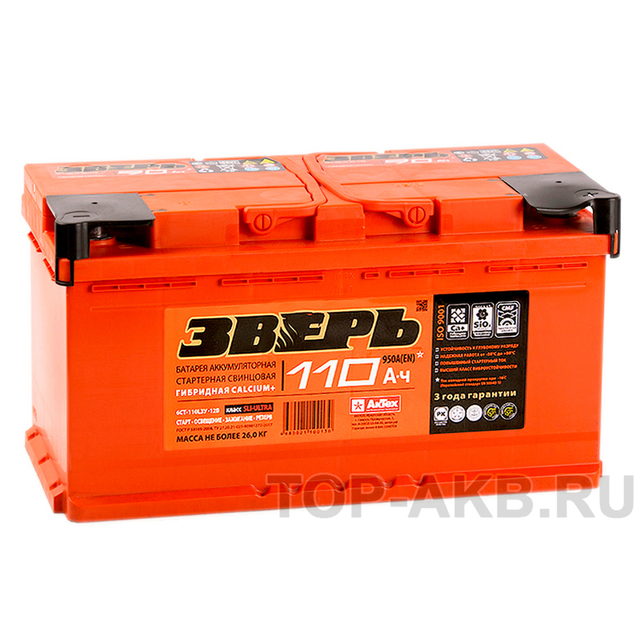 Автомобильный аккумулятор Зверь 110R 950A 353x175x190