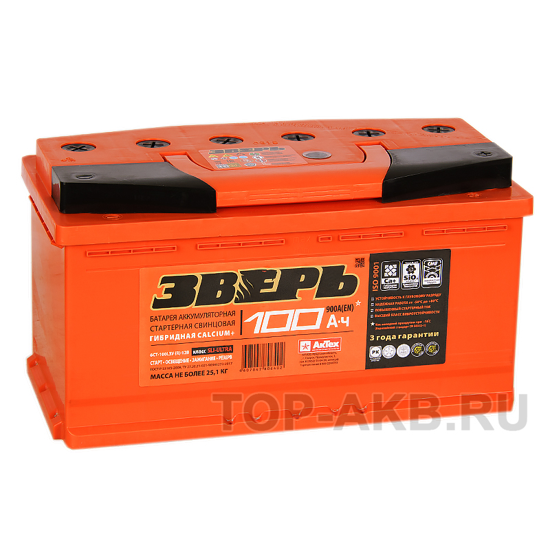 Автомобильный аккумулятор Зверь 100R 900A 353x175x190