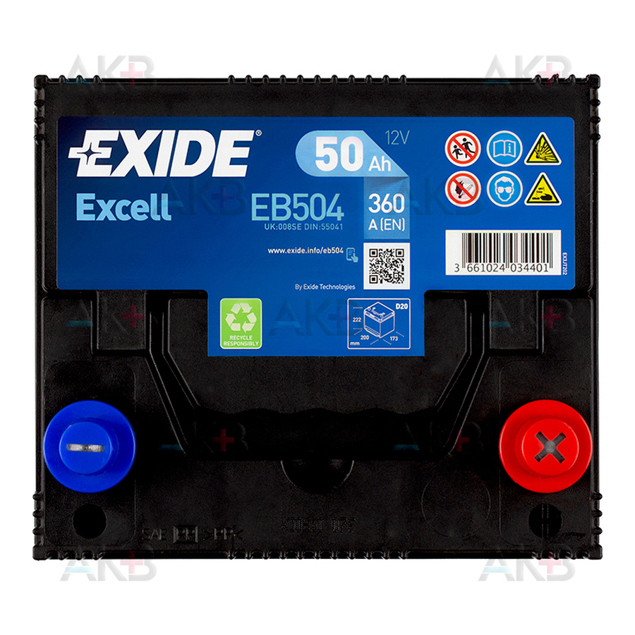 Автомобильный аккумулятор Exide Excell 50R (360A 207x170x220) EB504