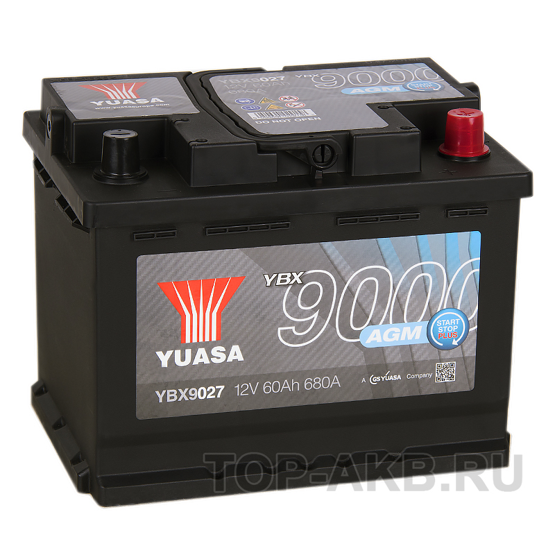 Автомобильный аккумулятор YUASA YBX9027 60 Ач 680А обр. пол. (242x175x190) AGM