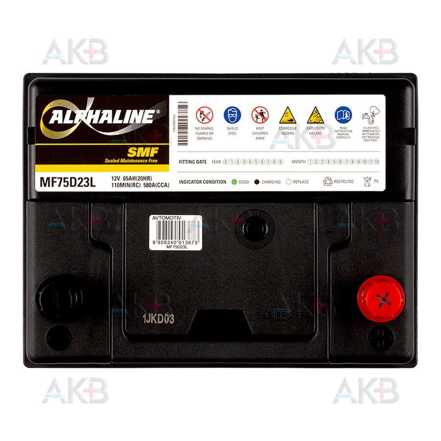 Автомобильный аккумулятор Alphaline Standard 75D23L 65R 580A 232x172x220