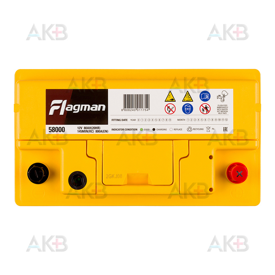 Автомобильный аккумулятор Flagman 80SR 80R 800A 315x175x175
