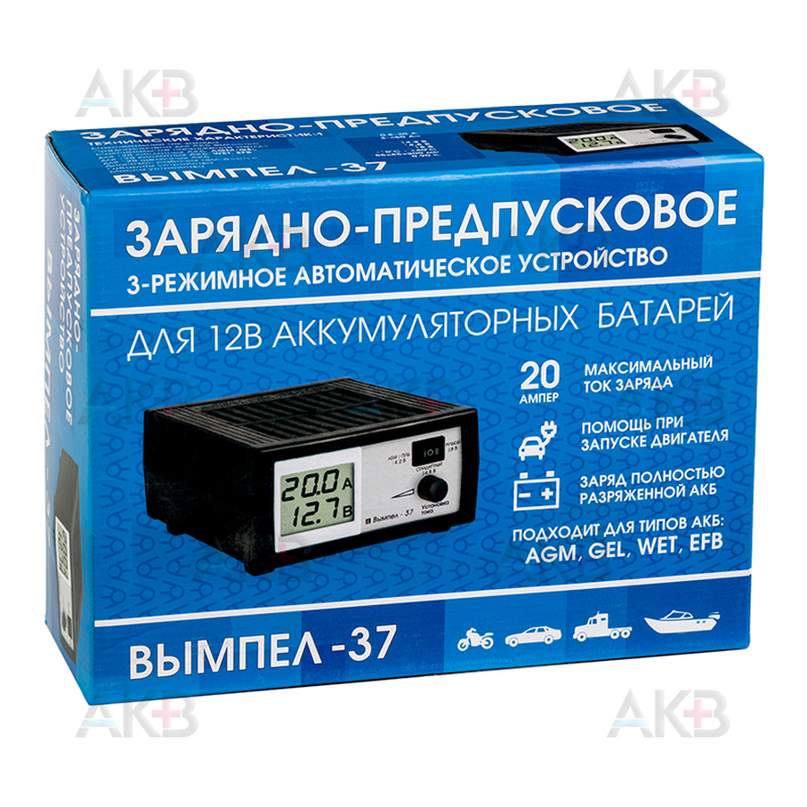 Зарядное устройство Вымпел 37 (автомат, 0-20А, 14,1/14,8/16В жк индикатор)