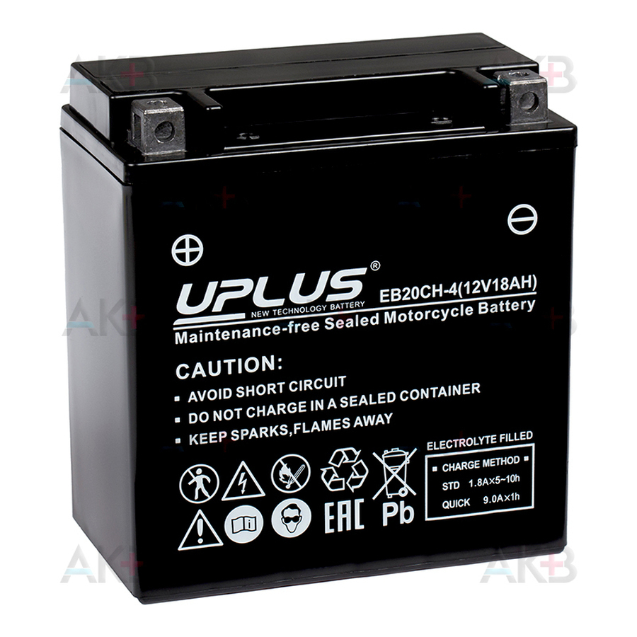 Мото аккумулятор Uplus EB20CH-4 12V 18Ah 270А прям.пол. (150x87x161) Super Start AGM