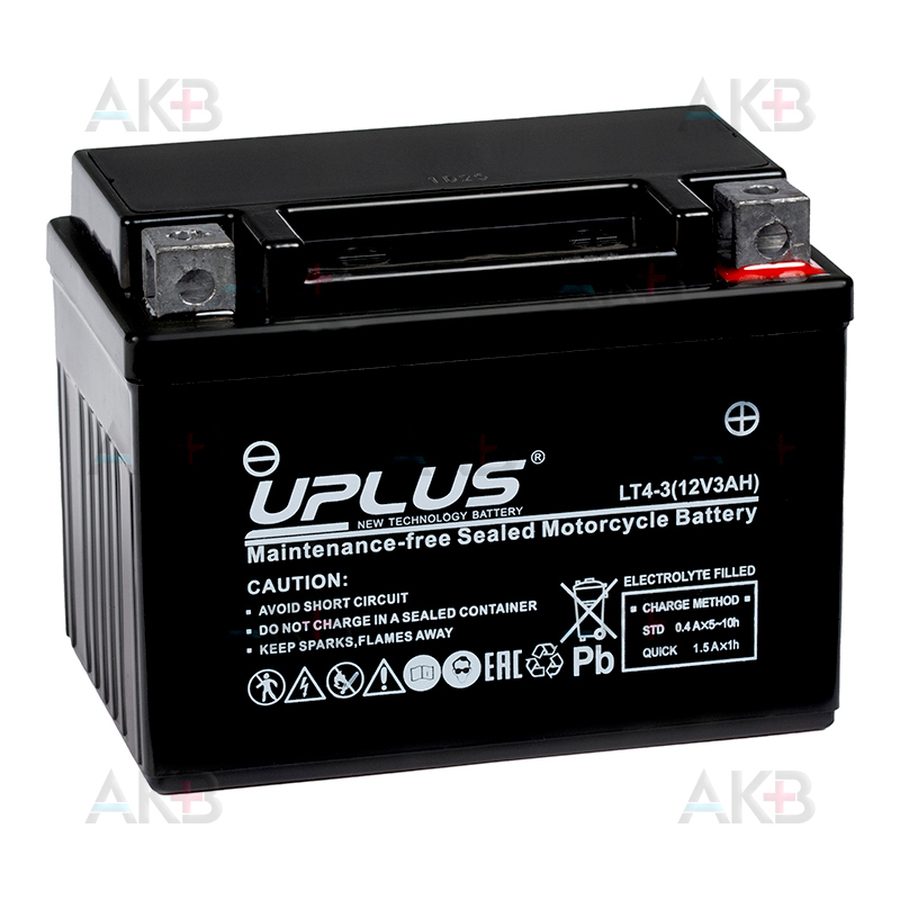 Мото аккумулятор Uplus LT4-3 12V 3Ah 50А обр. пол. (114x71x86) Super Start AGM