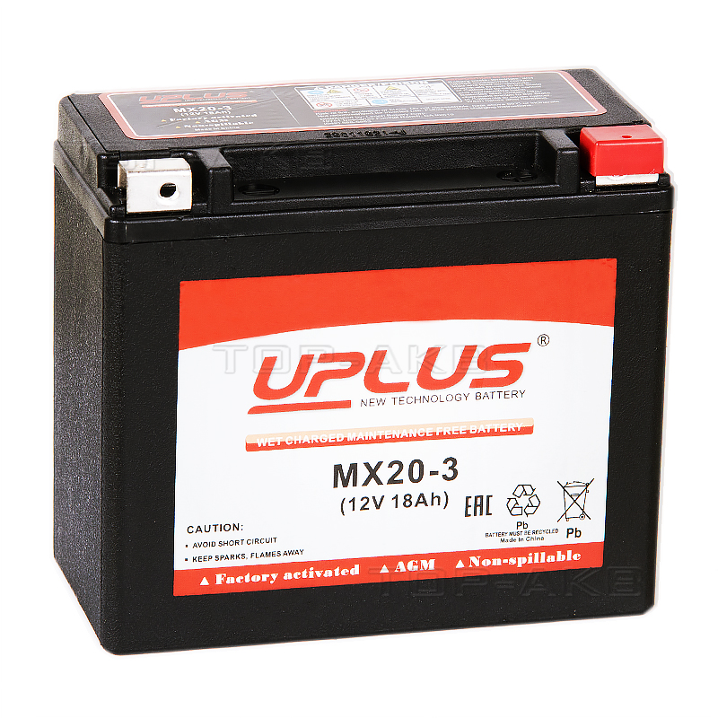 Мото аккумулятор Uplus MX20-3 12V 18Ah 310А обр. пол. (176x87x154) Power Sport