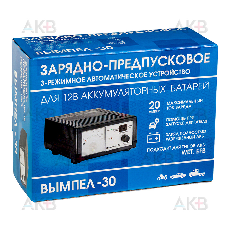 Зарядное устройство Вымпел 30 (автомат, 0-20А, 3 режимн., стрелочный амперм 14,8В/16В/19В)