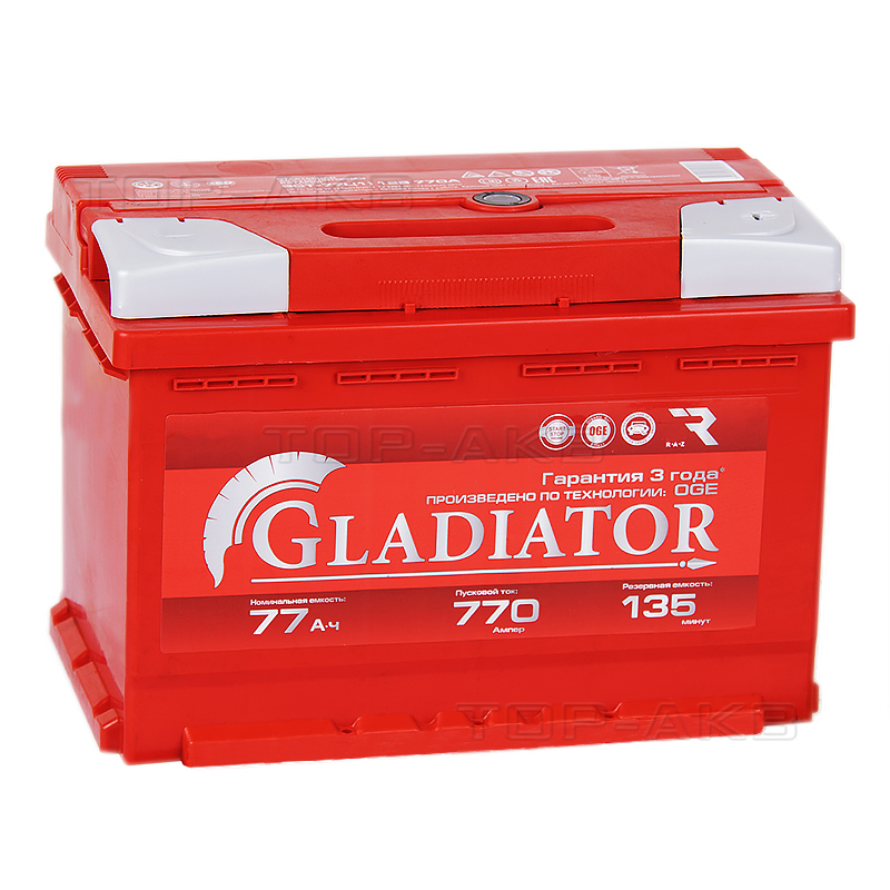 Автомобильный аккумулятор GLADIATOR 77R 770A 278x175x190