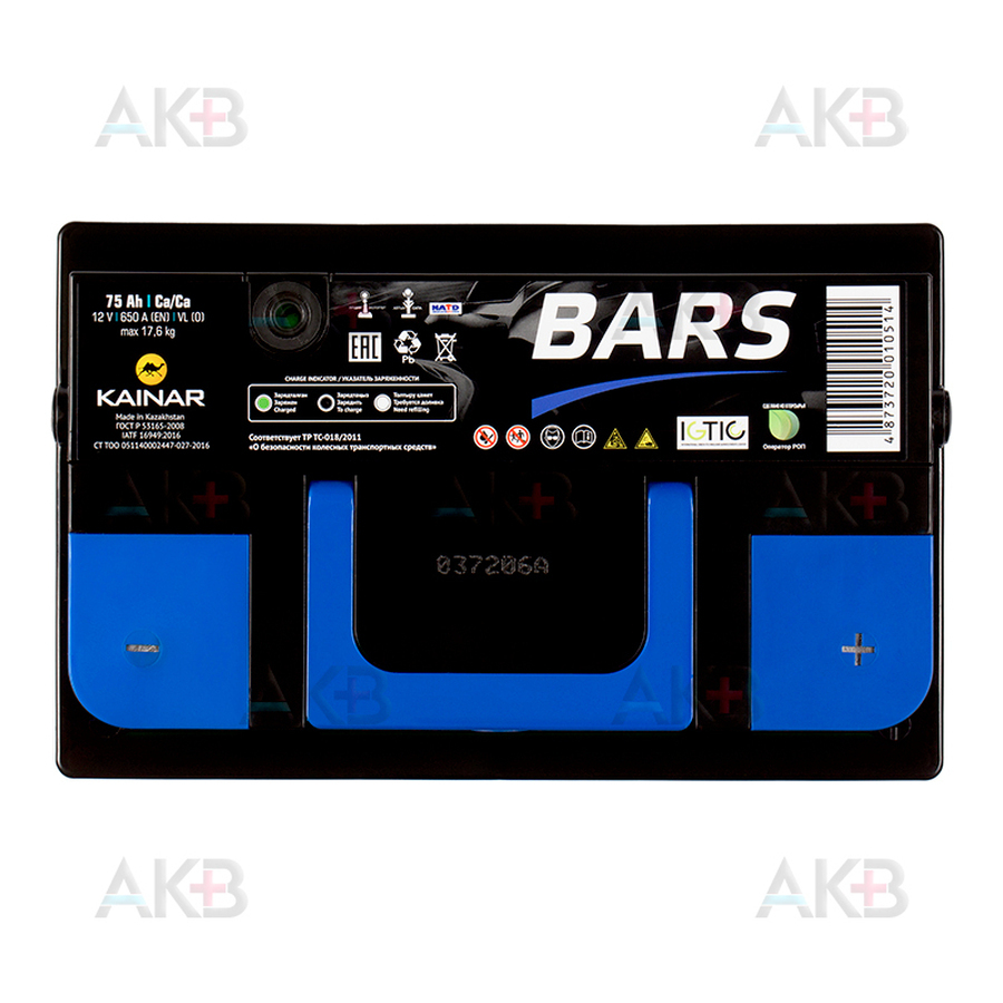 Автомобильный аккумулятор BARS 6СТ-75 АПЗ о.п. L3B 75 Ач 650A (278x175x175) низкий