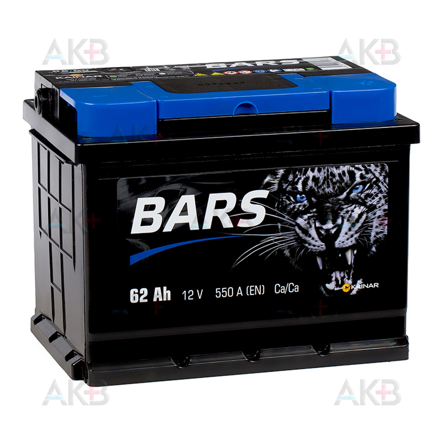 Автомобильный аккумулятор BARS 6СТ-62 АПЗ о.п. 62Ач 550A (242x175x190)