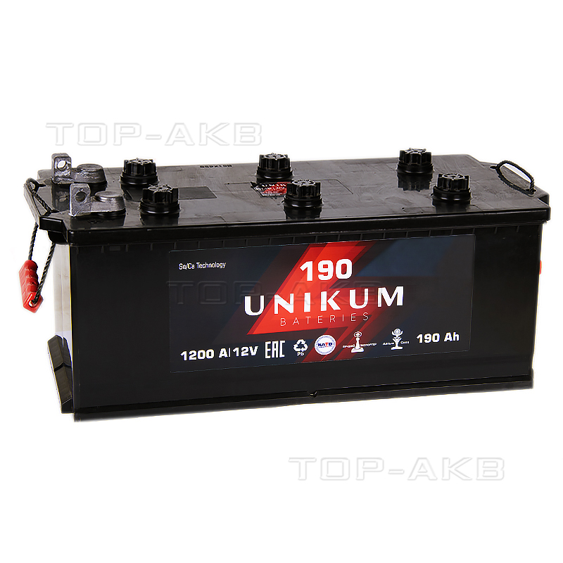 Автомобильный аккумулятор UNIKUM 190 рус болт 1200A (524x239x240)