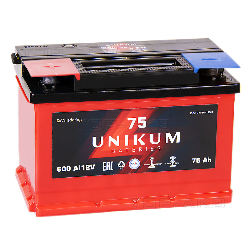 Автомобильный аккумулятор UNIKUM 75L 600A (278x175x190)