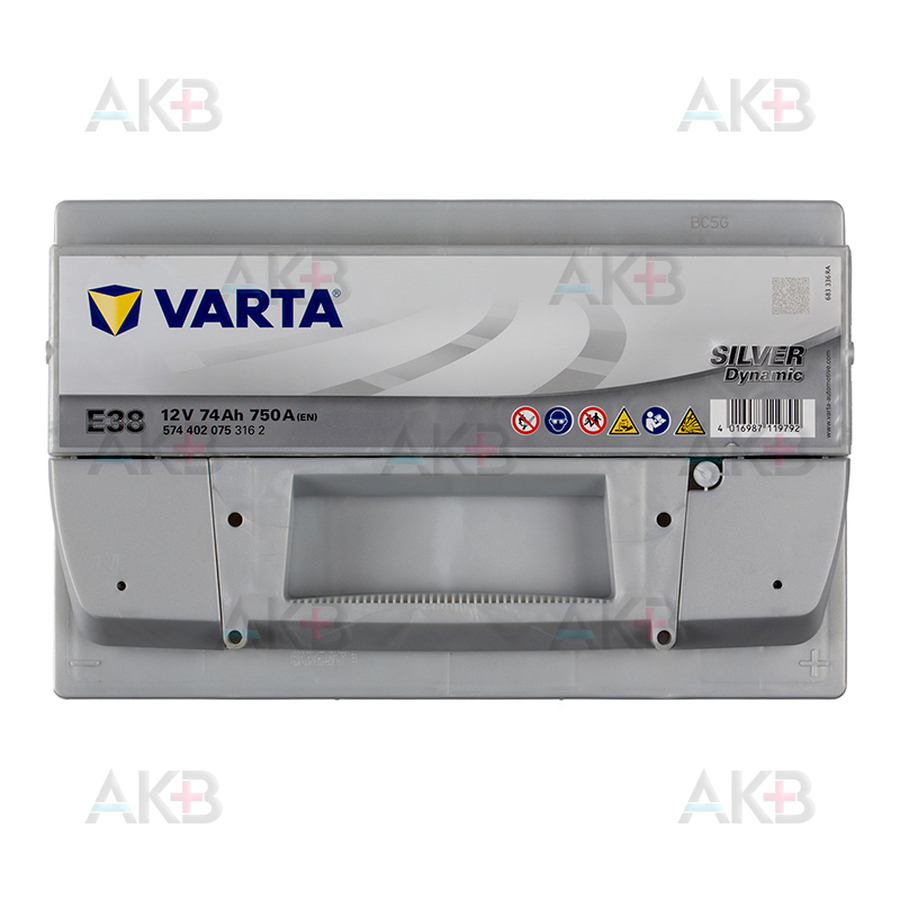 Автомобильный аккумулятор Varta Silver Dynamic E38 74R 750A 278x175x175
