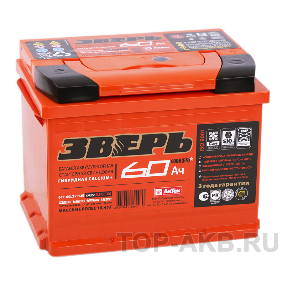 Автомобильный аккумулятор Зверь 60L 600A 242x175x190