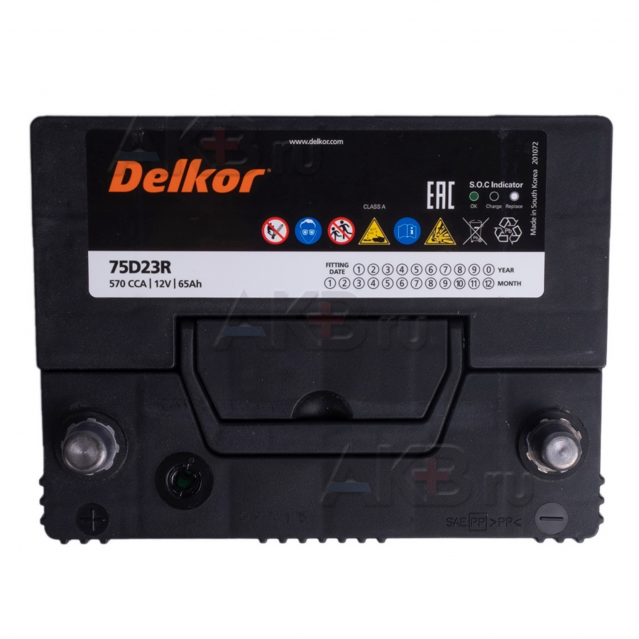 Автомобильный аккумулятор Delkor 75D23R (65L 570A 232x173x225)