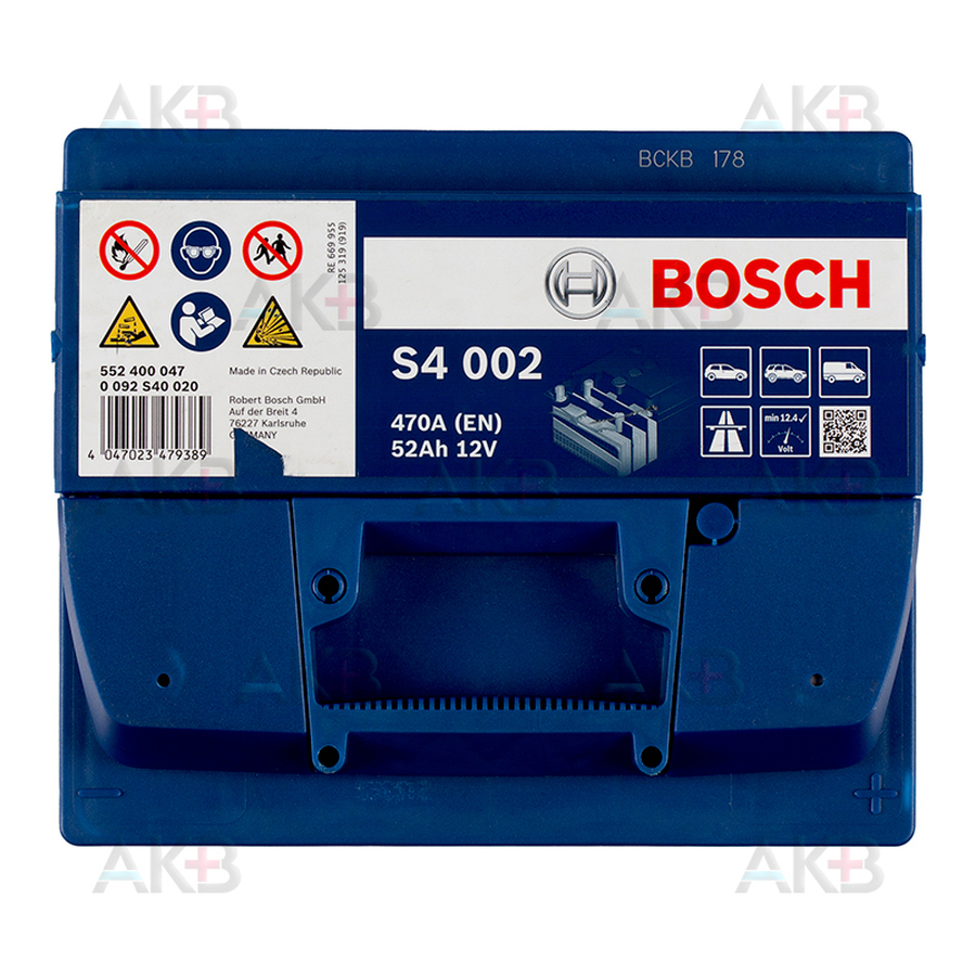 Автомобильный аккумулятор Bosch S4 002 52R 470A 207x175x190