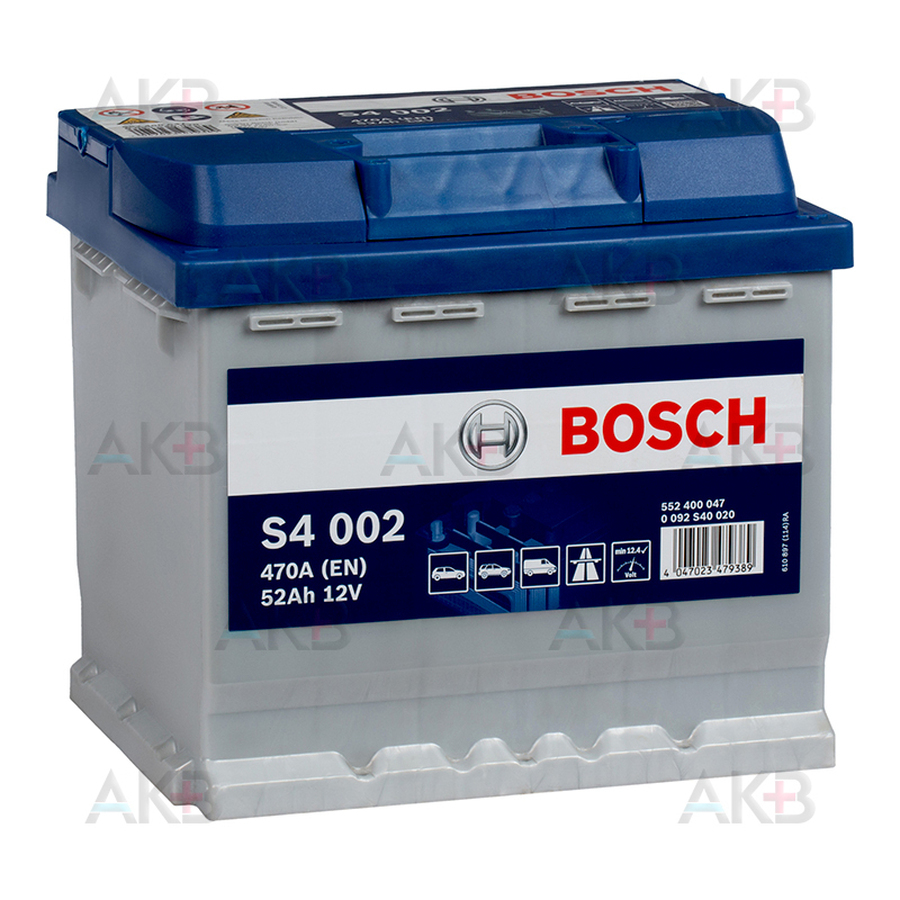 Автомобильный аккумулятор Bosch S4 002 52R 470A 207x175x190