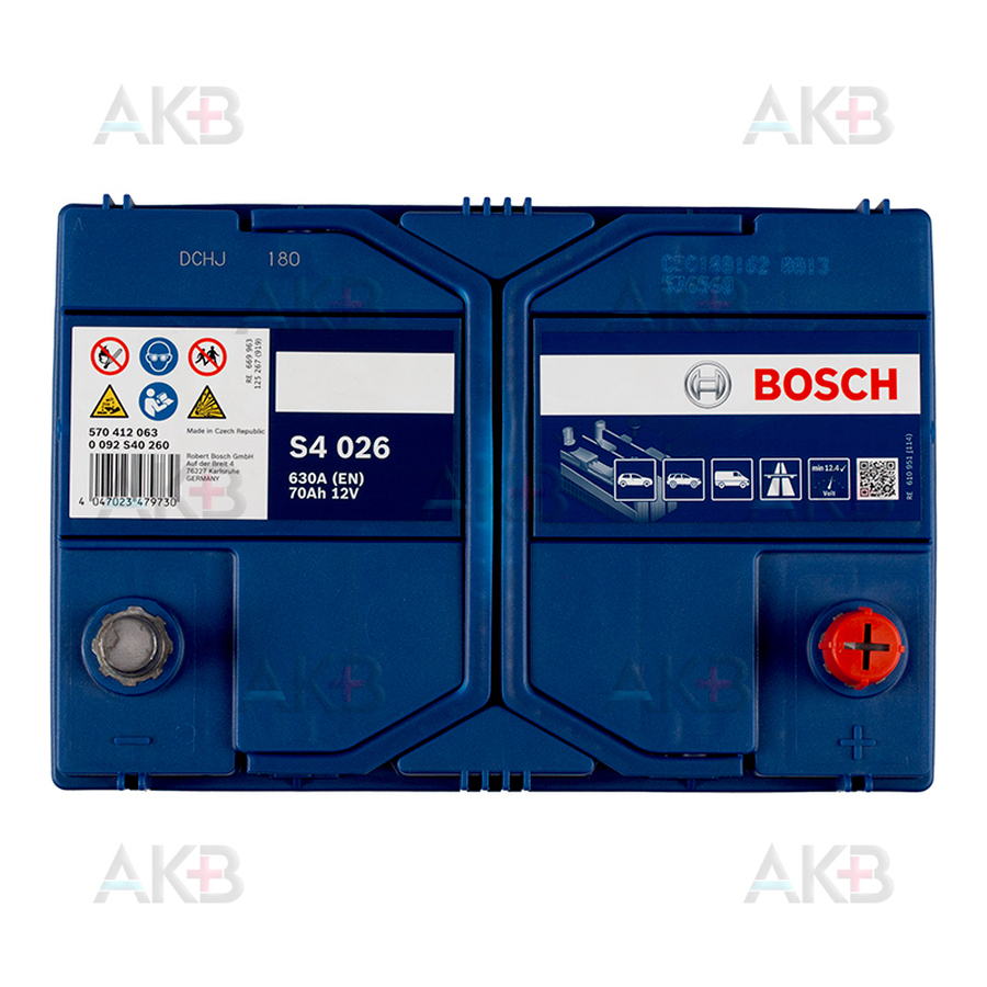 Автомобильный аккумулятор Bosch S4 026 70R 630A 261x175x220