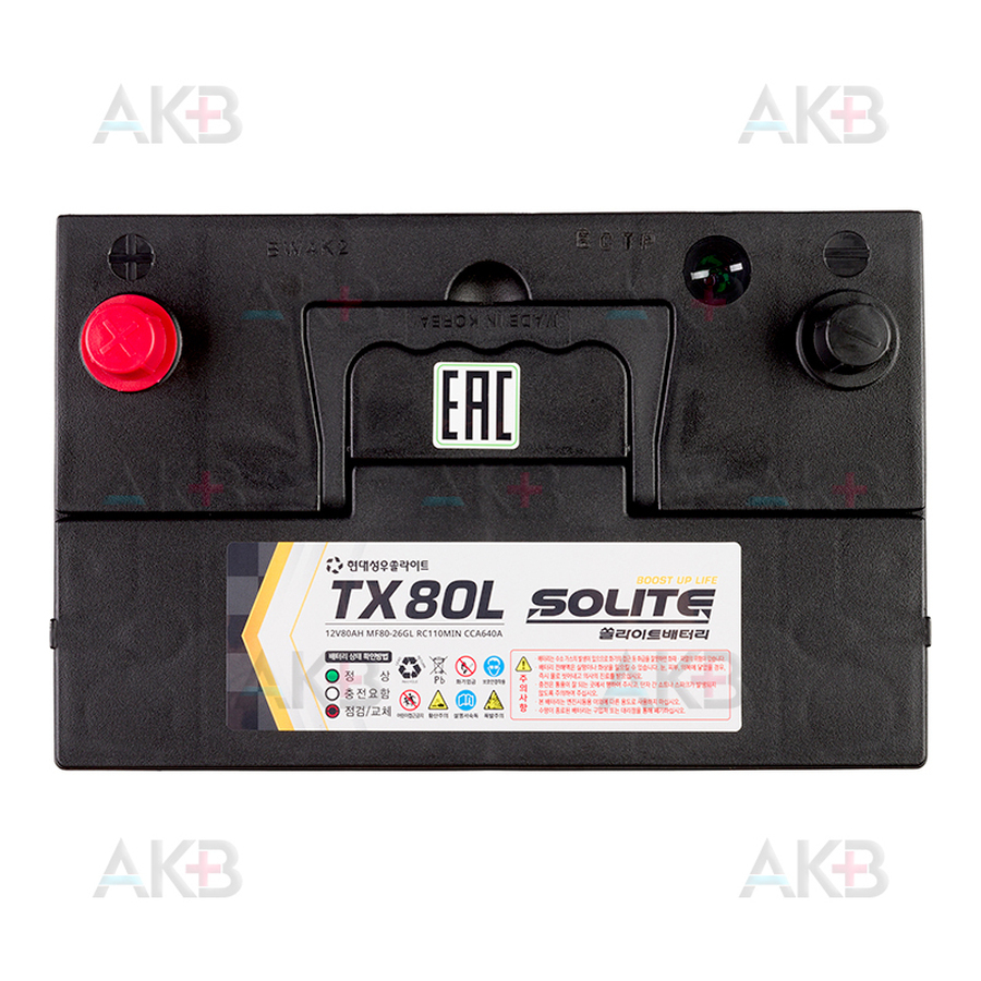 Автомобильный аккумулятор Solite TAXI 80L 12V 80Ач 640A обр. пол. (262x175x220) с бортиком