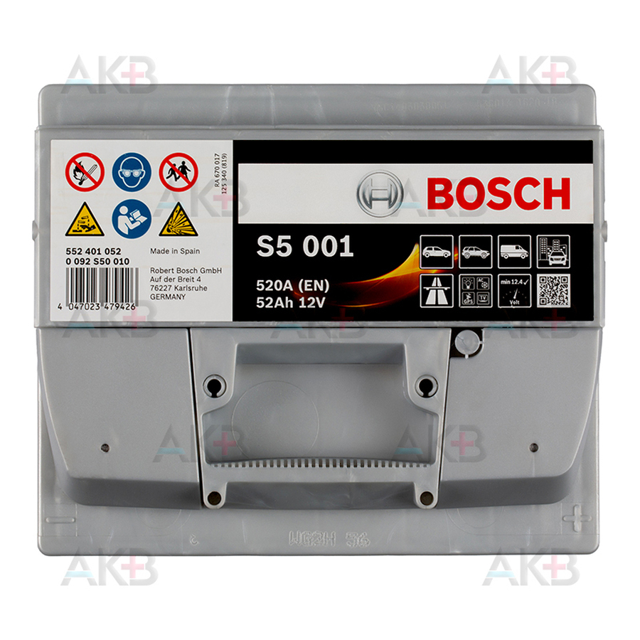 Автомобильный аккумулятор Bosch S5 001 52R 520A 207x175x175